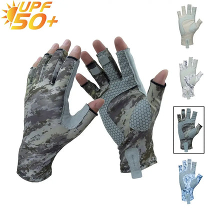 Fingerless fishing gloves with UPF 50+ protection for outdoor anglers and enhanced grip