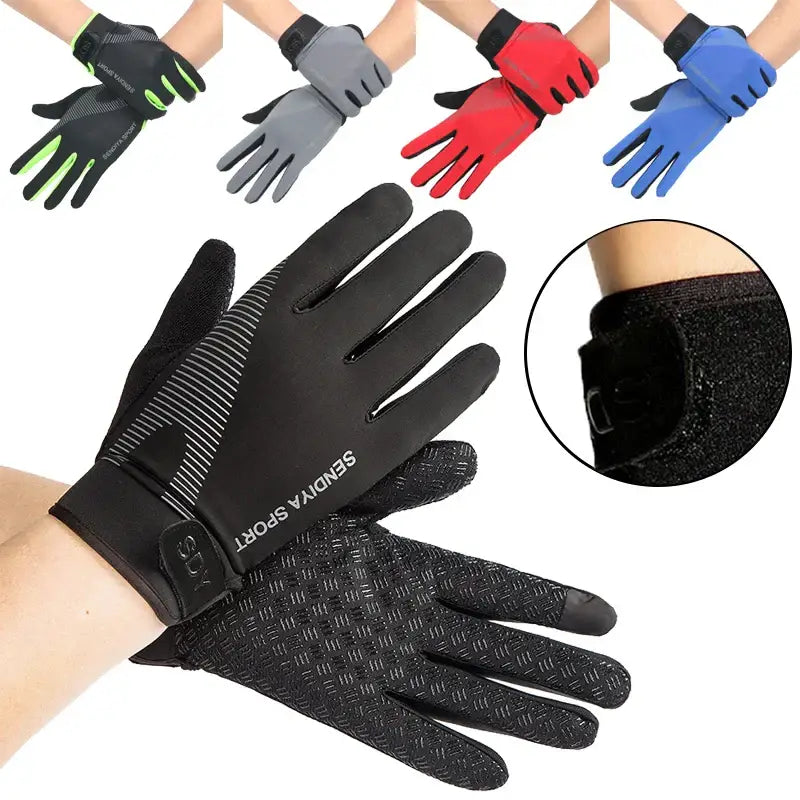 Black and colorful thermal fishing gloves for ice fishing with grip and flexible design for winter anglers