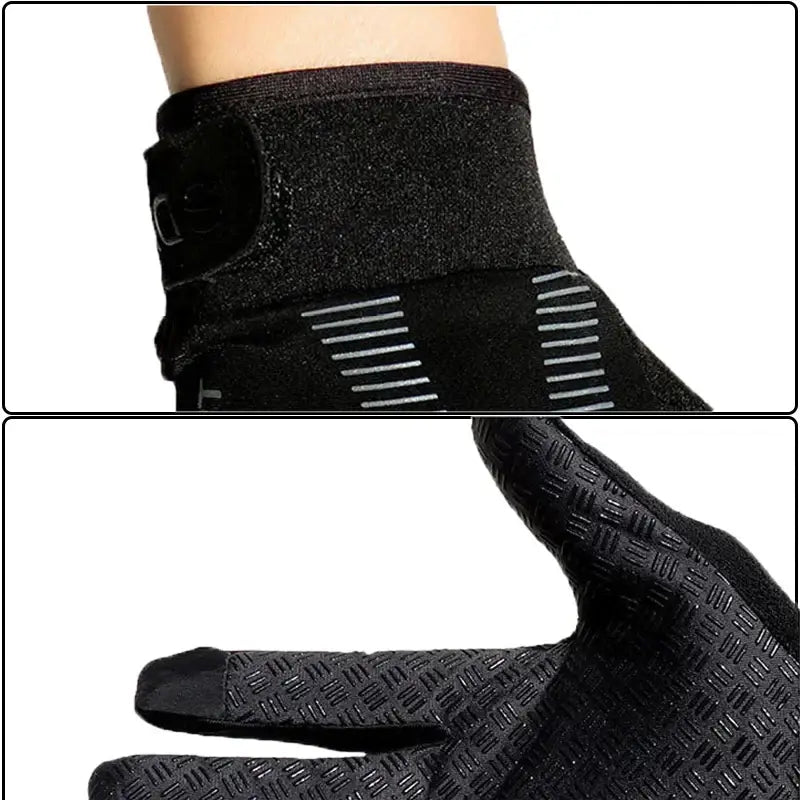 Black thermal fishing gloves for ice fishing with grip texture for better handling