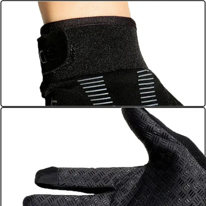 Black thermal fishing gloves for ice fishing with grip texture for better handling