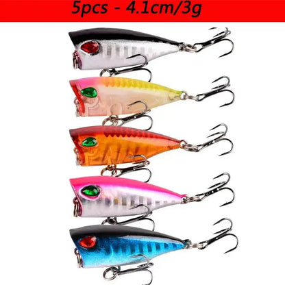 Five colorful slow minnow lures set, perfect for attracting various fish species while fishing