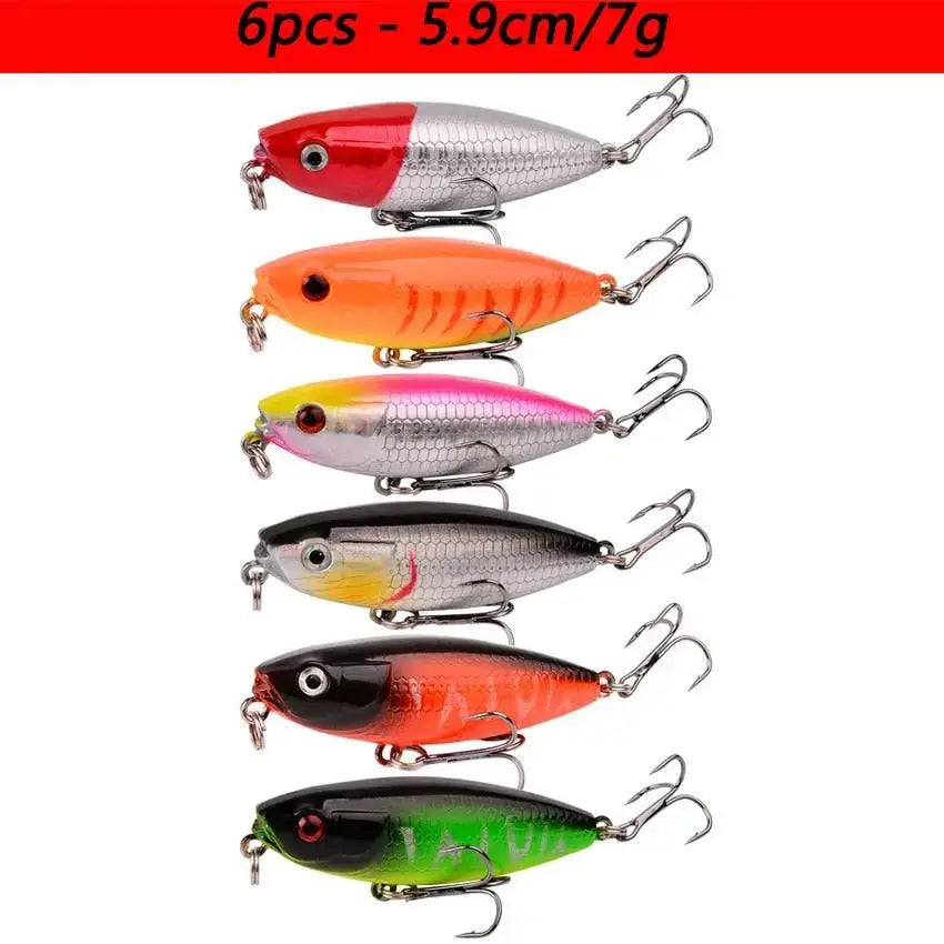 Six-piece slow minnow lures set in various colors, each 5.9cm and 7g, ideal for fishing enthusiasts