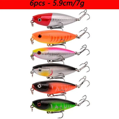 Six-piece slow minnow lures set in various colors, each 5.9cm and 7g, ideal for fishing enthusiasts