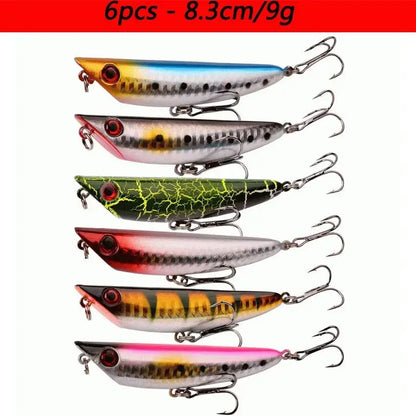 Slow minnow lures set featuring six colors, 8.3cm in size, ideal for effective fishing