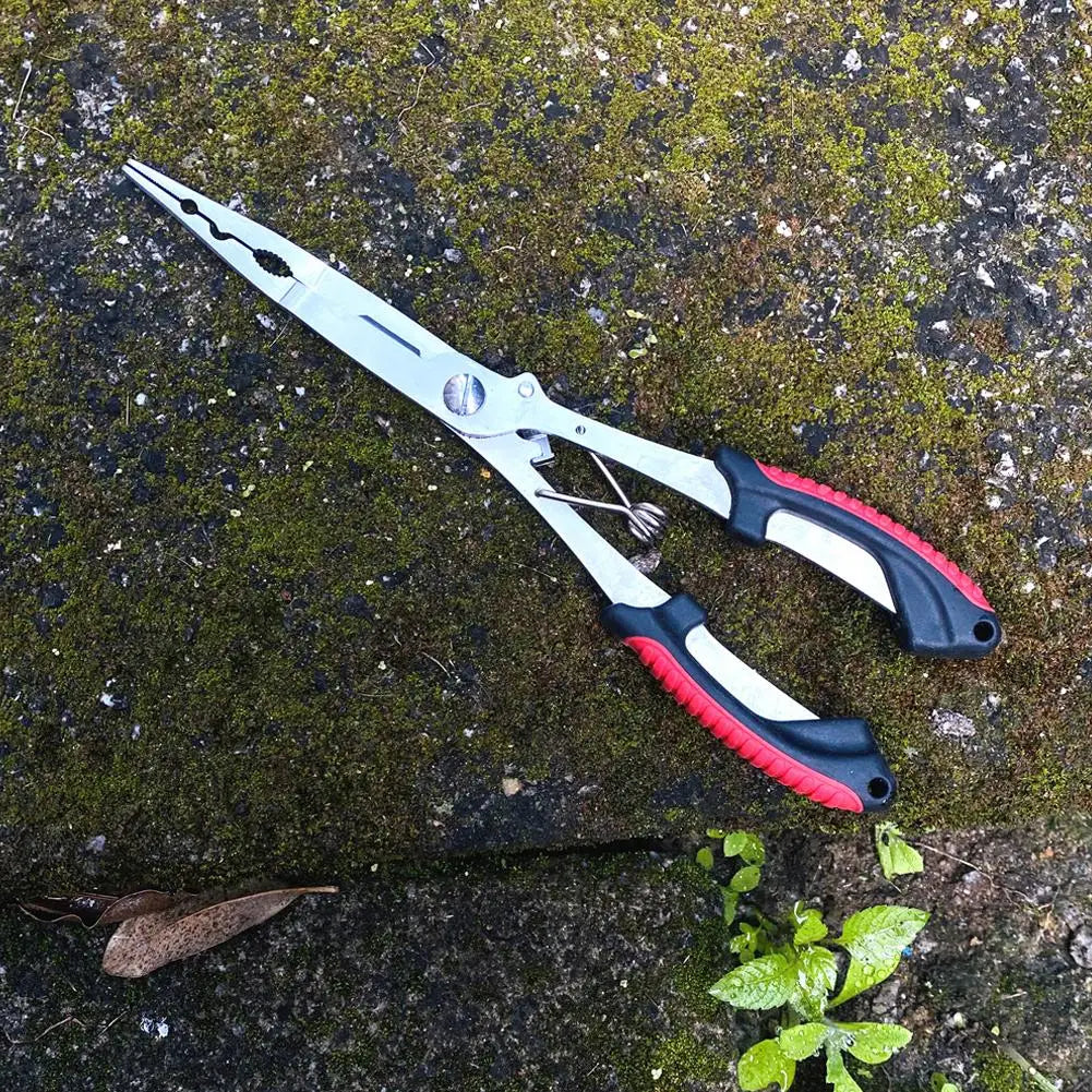 Stainless steel fishing pliers with ergonomic handles for easy grip and fishing tasks