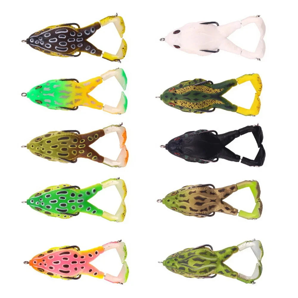 Assorted colorful topwater frog lure for bass fishing set with realistic designs from The Fishing Gear Shop