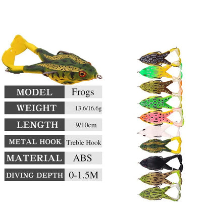 Topwater frog lure for bass fishing with assorted colors and detailed design from The Fishing Gear Shop