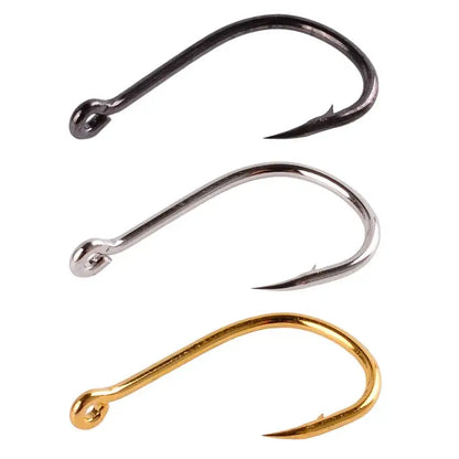 Ultimate fishing hooks set featuring three hook styles in black, silver, and gold finishes