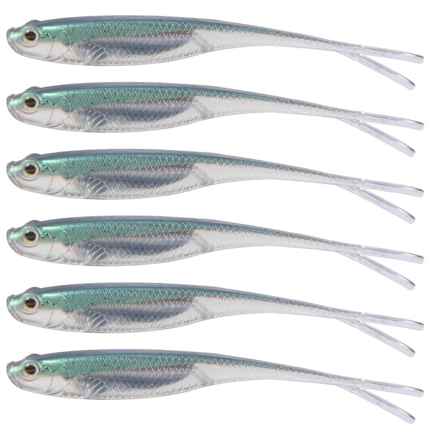 Set of 6 bass fishing soft bait lures in transparent design for effective fishing