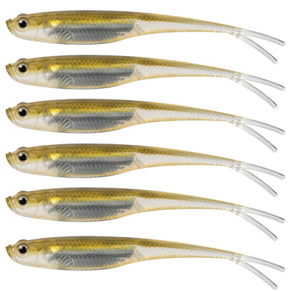 Set of six bass fishing soft baits in translucent color for effective lure action