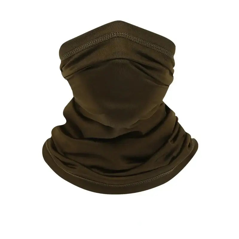 Camo face scarf for fishing, providing warmth and concealment during ice fishing trips
