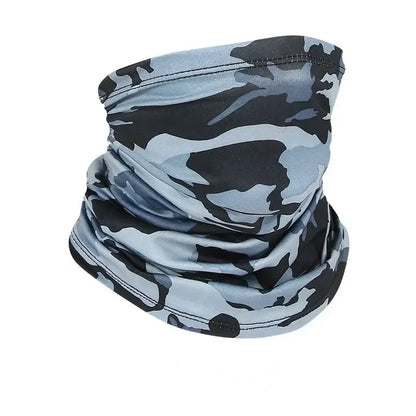 Camo face scarf for fishing in grey and black design for effective sun protection