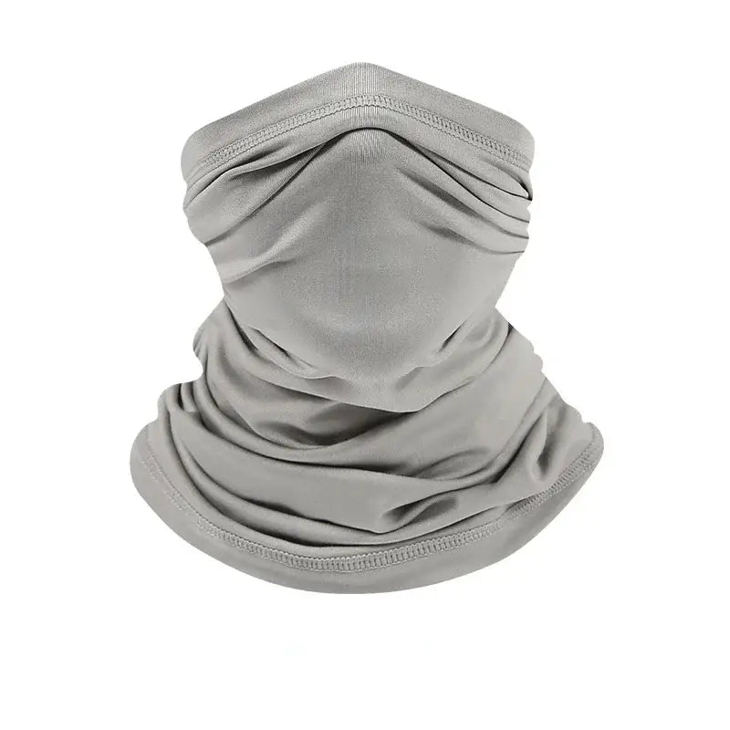 Camo face scarf for fishing in gray, perfect for sun protection during outdoor adventures