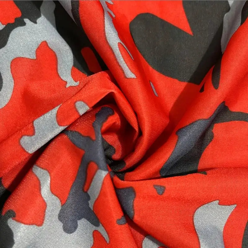 Camo face scarf for fishing in vibrant red and gray camouflage pattern for outdoor protection