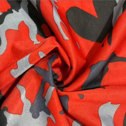 Camo face scarf for fishing in vibrant red and gray camouflage pattern for outdoor protection