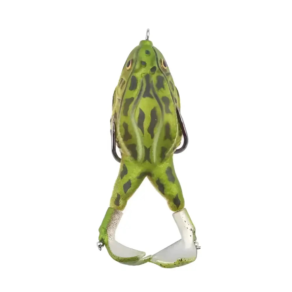 Double propeller frog lure in green with realistic detailing for effective freshwater fishing
