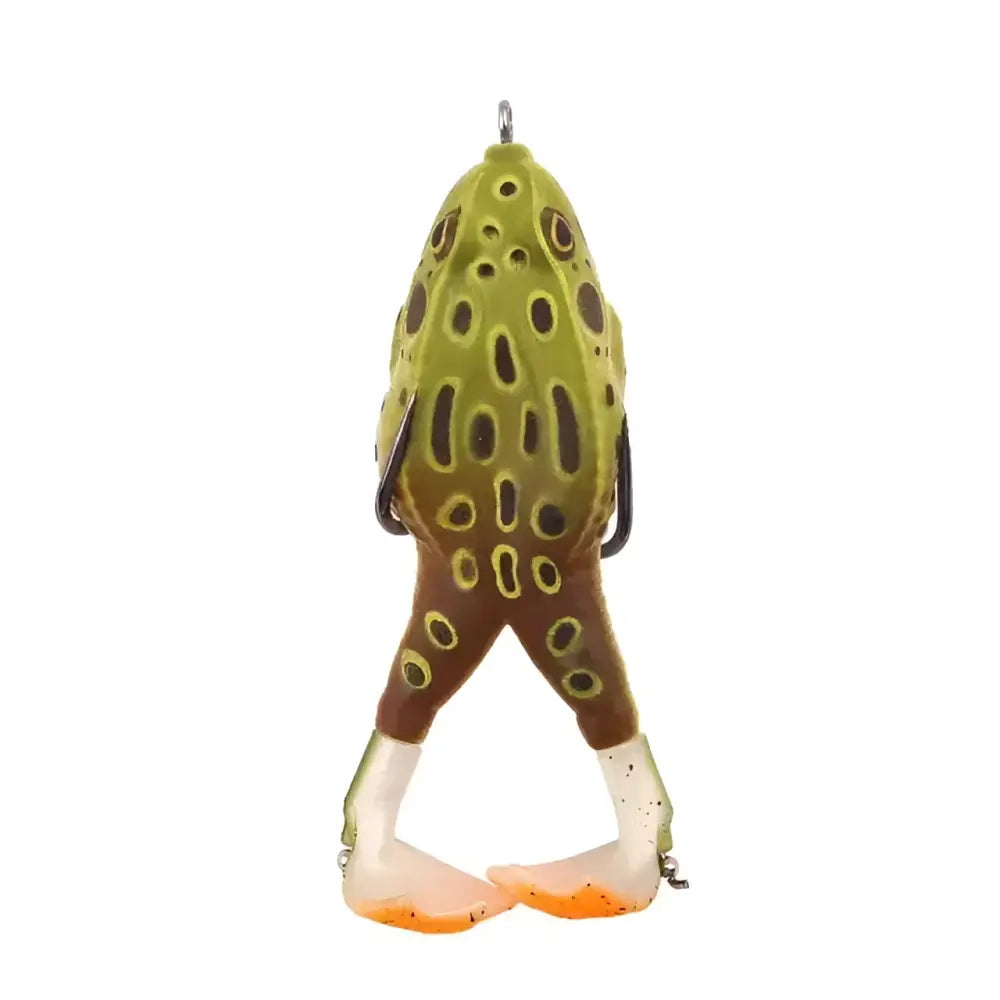 Double propeller frog lure in green and brown, designed for effective fishing success