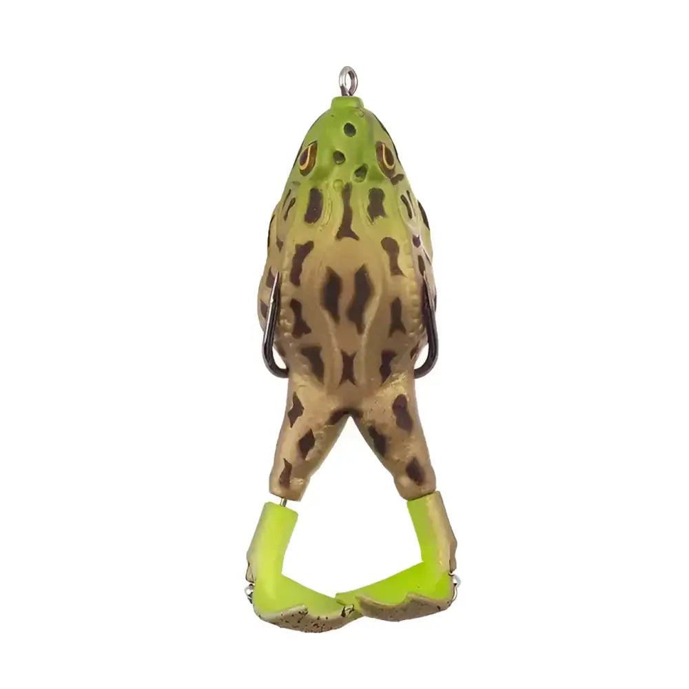 Double propeller frog lure in green with a realistic frog design for effective fishing in freshwater