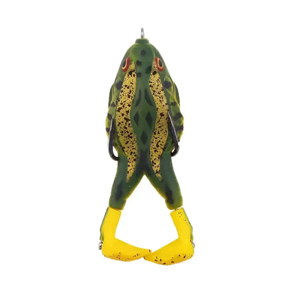 Double propeller frog lure in green and yellow design perfect for attracting fish in freshwater environments