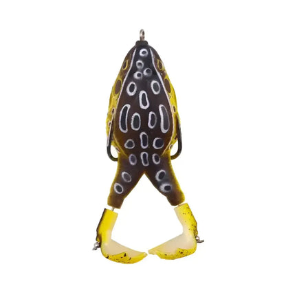 Double propeller frog lure in yellow and black design for effective bass fishing