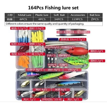 164Pcs Fishing Lure Set with a Variety of Baits for Fishing Rod and Tackle Combo