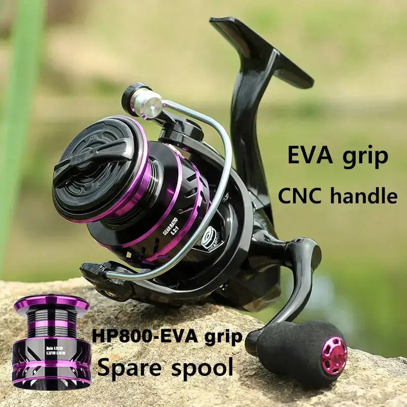 HE500-7000 fishing reel with EVA grip and CNC handle, ideal for anglers seeking quality performance