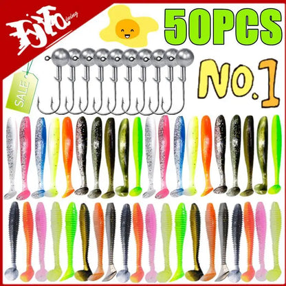 50 Pieces Soft Fishing Lures Kit with Colorful Assortment for Effective Fishing