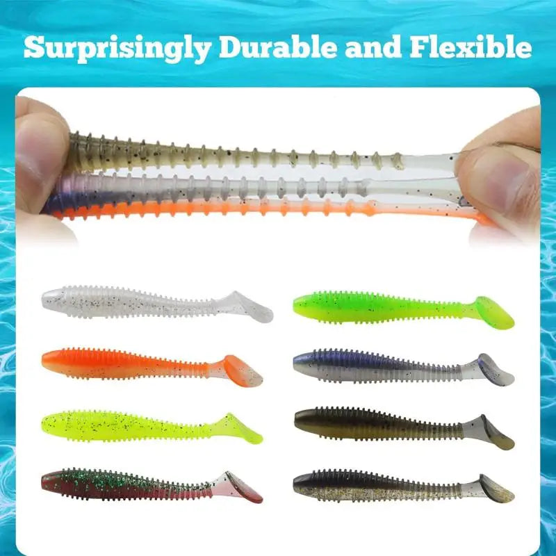 Soft fishing lures kit with various colors and flexible design, perfect for attracting fish