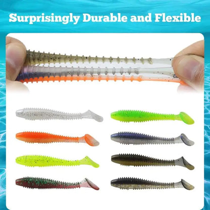 Soft fishing lures kit with various colors and flexible design, perfect for attracting fish