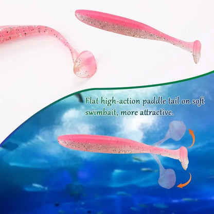 Soft fishing lures kit featuring a flat high-action paddle tail for enhanced attraction in water