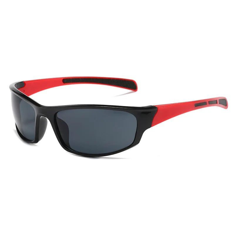 Stylish UV protection fishing glasses with black frames and red accents for outdoor fishing enthusiasts