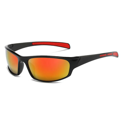 Sleek black UV protection fishing glasses with mirrored red lenses for outdoor activities