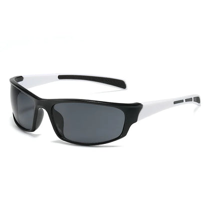 Stylish UV protection fishing glasses with a sleek black and white frame for outdoor fishing enthusiasts