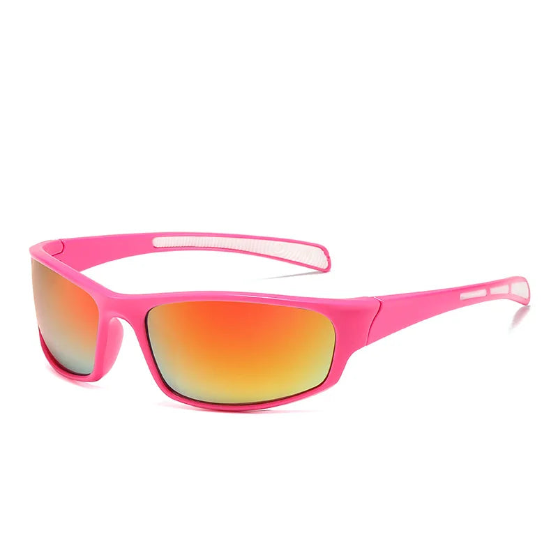 Stylish pink UV protection fishing glasses with mirrored lenses for outdoor fishing activities