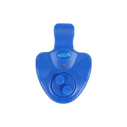 Audible fishing alarm in blue design for alerting anglers of bites while fishing
