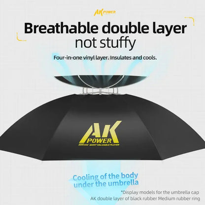 Breathable double layer folding umbrella hat for fishing with cooling features for outdoor comfort