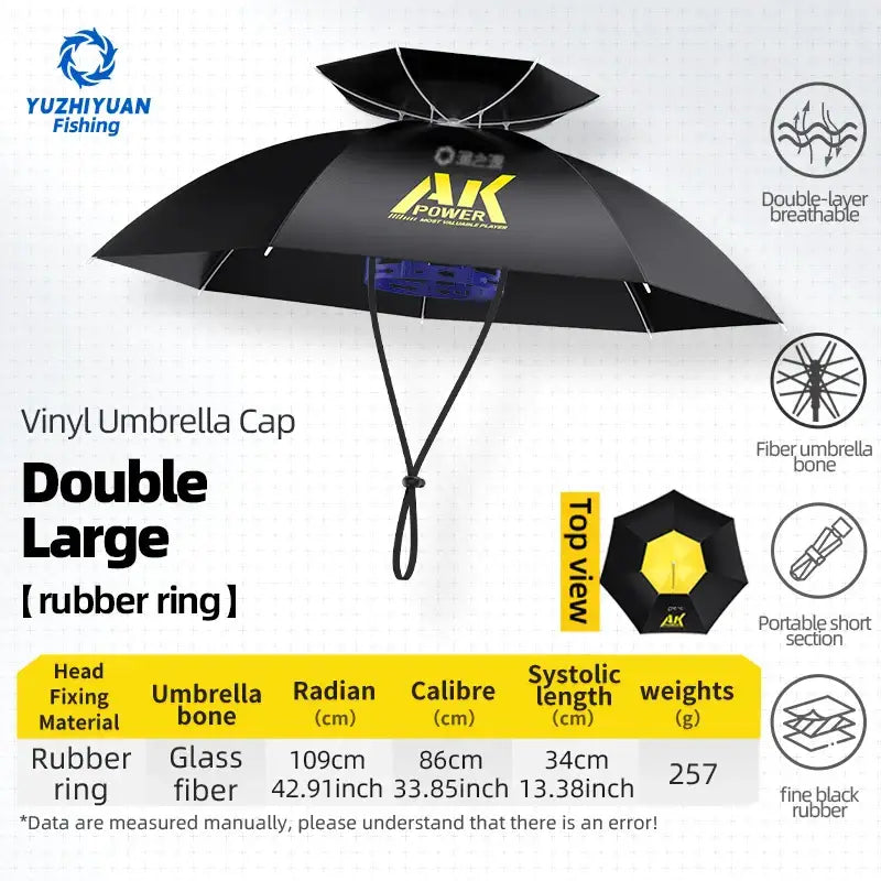 Vinyl folding umbrella hat for fishing with double-layer breathable design and adjustable rubber ring